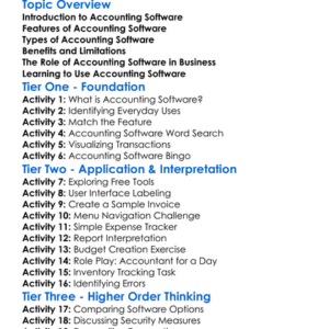 Accounting Software Applications Worksheet Activity Booklet