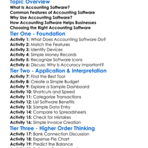 Accounting Software Basics Worksheet Activity Booklet