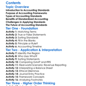 Accounting Standards And Frameworks Worksheet Activity Booklet