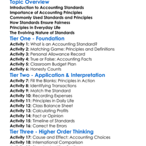 Accounting Standards And Principles Worksheet Activity Booklet