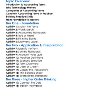 Accounting Terminology In Practice Worksheet Activity Booklet