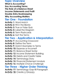 Accounting Terminology Worksheet Activity Booklet