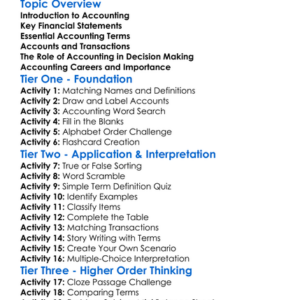 Accounting Terms And Definitions Worksheet Activity Booklet