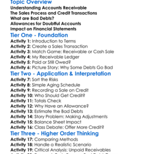 Accounts Receivable And Bad Debts Worksheet Activity Booklet