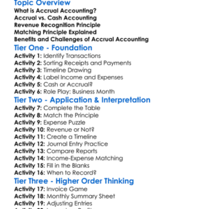 Accrual Accounting Worksheet Activity Booklet