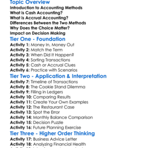 Accrual Vs Cash Accounting Worksheet Activity Booklet