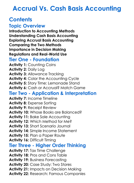 Accrual Vs Cash Basis Accounting Worksheet Activity Booklet
