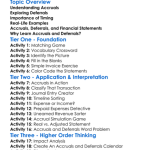 Accruals And Deferrals Worksheet Activity Booklet