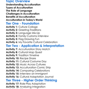 Acculturation Worksheet Activity Booklet