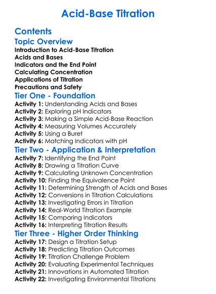 Acid-Base Titration Worksheet Activity Booklet