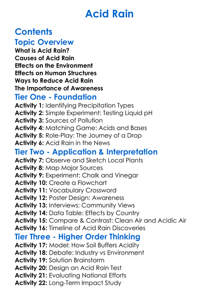 Acid Rain Worksheet Activity Booklet