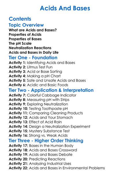 Acids And Bases Worksheet Activity Booklet