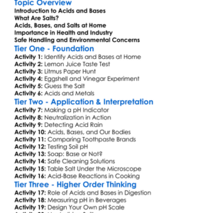 Acids Bases And Salts In Daily Life Worksheet Activity Booklet