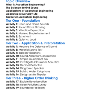 Acoustical Engineering Worksheet Activity Booklet