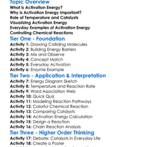 Activation Energy Worksheet Activity Booklet