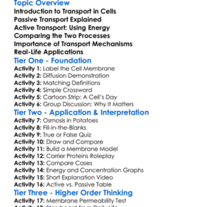Active And Passive Transport In Cells Worksheet Activity Booklet