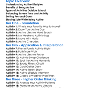 Active Lifestyles Outside School Worksheet Activity Booklet