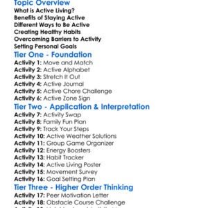 Active Living Habits Worksheet Activity Booklet