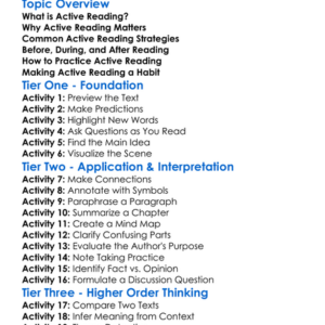 Active Reading Strategies Worksheet Activity Booklet