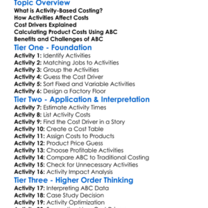 Activity-Based Costing Worksheet Activity Booklet