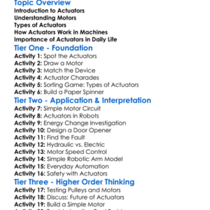 Actuators And Motors Worksheet Activity Booklet