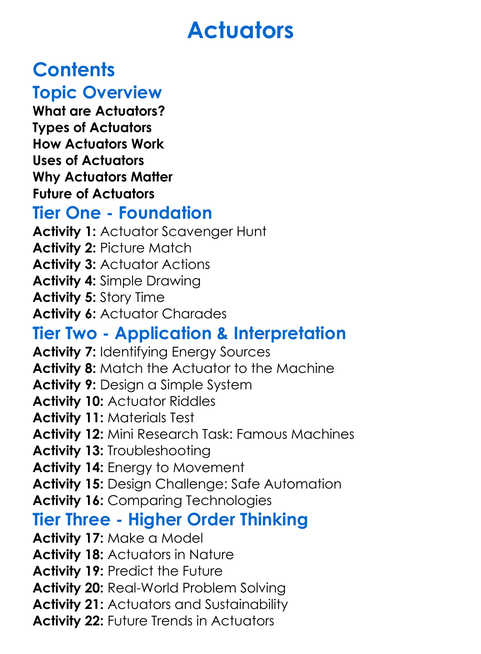 Actuators Worksheet Activity Booklet