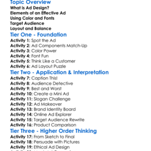 Ad Design Basics Worksheet Activity Booklet
