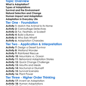 Adaptation And Survival Worksheet Activity Booklet