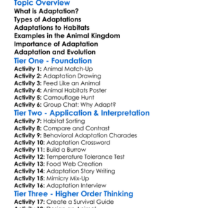 Adaptation In Animals Worksheet Activity Booklet