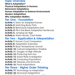 Adaptation In Humans Worksheet Activity Booklet