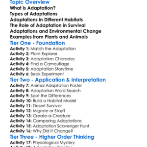 Adaptation In Organisms Worksheet Activity Booklet