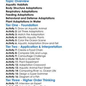 Adaptations In Aquatic Organisms Worksheet Activity Booklet