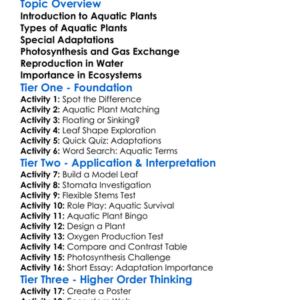 Adaptations In Aquatic Plants Worksheet Activity Booklet