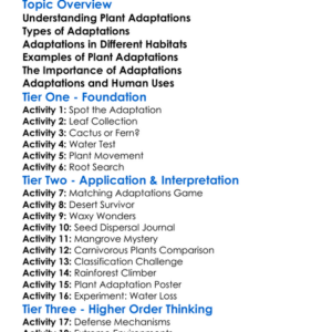 Adaptations In Plants Worksheet Activity Booklet