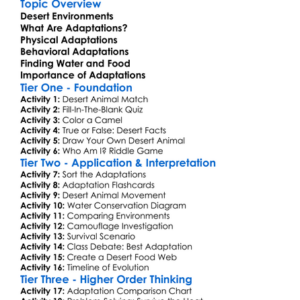 Adaptations Of Desert Animals Worksheet Activity Booklet