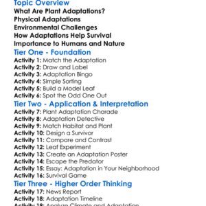 Adaptations Of Plants Worksheet Activity Booklet