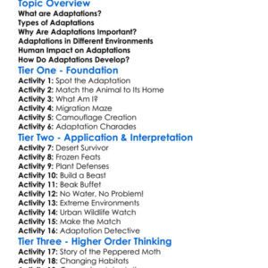 Adaptations Worksheet Activity Booklet