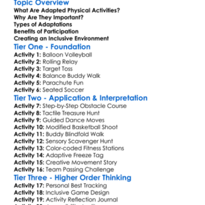 Adapted Physical Activities Worksheet Activity Booklet