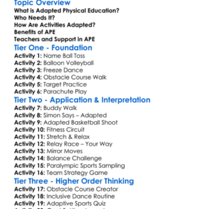 Adapted Physical Education Worksheet Activity Booklet
