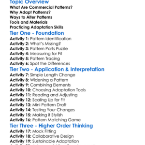 Adapting Commercial Patterns Worksheet Activity Booklet