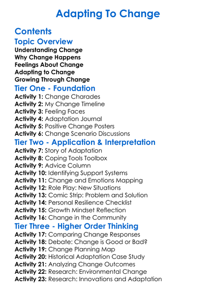 Adapting To Change Worksheet Activity Booklet