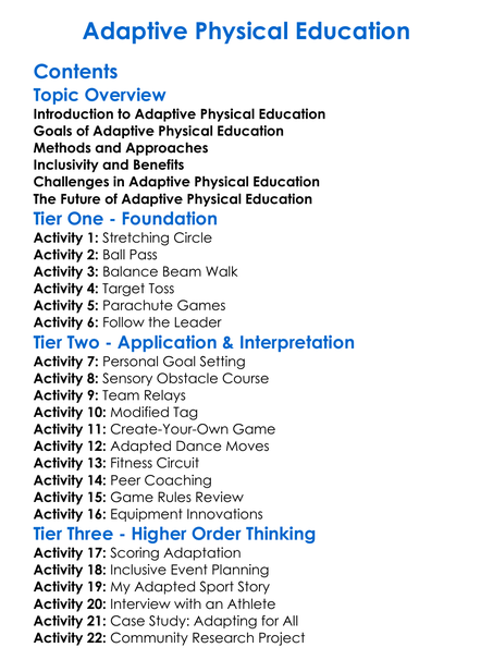 Adaptive Physical Education Worksheet Activity Booklet
