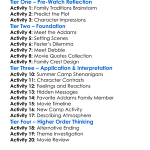 Addams Family Values 1993 Worksheet Activity Booklet