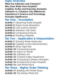 Adhesion And Cohesion Worksheet Activity Booklet