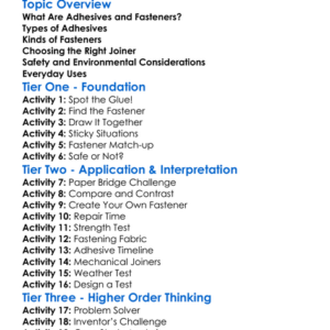 Adhesives And Fasteners Worksheet Activity Booklet