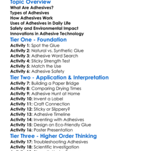 Adhesives Worksheet Activity Booklet