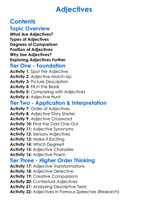Adjectives Worksheet Activity Booklet