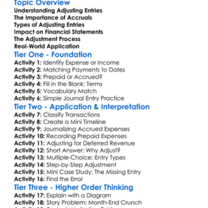 Adjusting Entries And Accruals Worksheet Activity Booklet