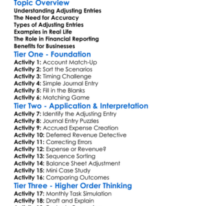 Adjusting Entries Worksheet Activity Booklet