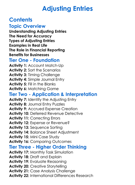 Adjusting Entries Worksheet Activity Booklet